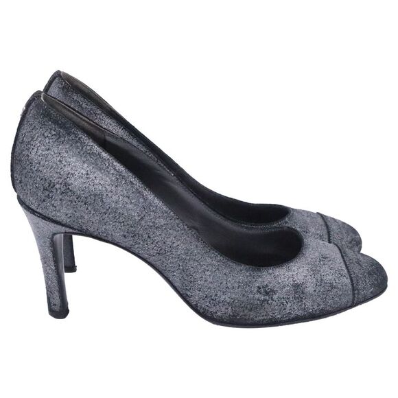 Chanel CC Distressed Accent Pumps in Grey Suede - Picture 1 of 8